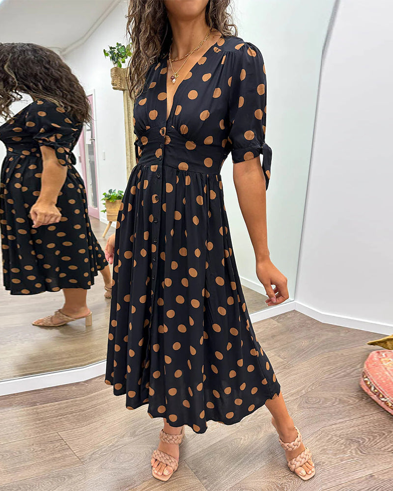 Lina™ | Robe à col en V avec pois