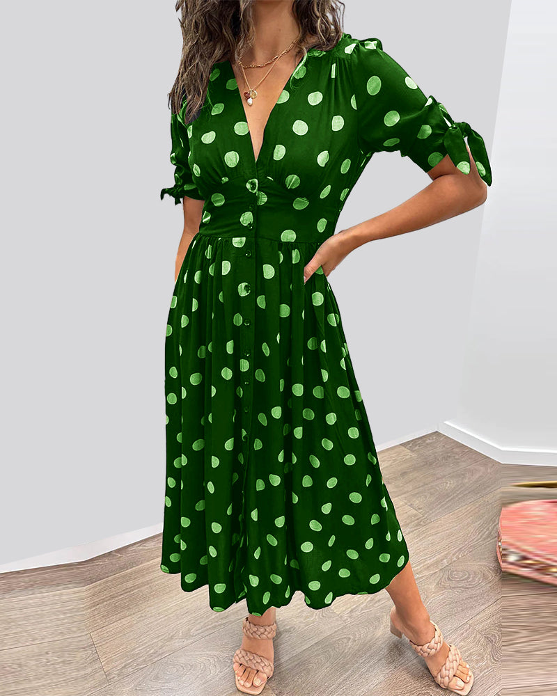 Lina™ | Robe à col en V avec pois