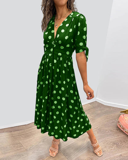 Lina™ | Robe à col en V avec pois