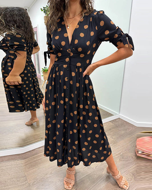 Lina™ | Robe à col en V avec pois